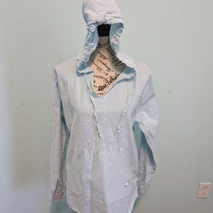 Bouy Brand Hoodie Women small Blue Stripe Roll Tab Sleeve Preppy Beachy